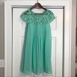 Boutique brand mint chiffon loose dress lace